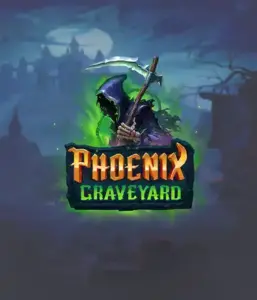 The eerie and atmospheric Phoenix Graveyard slot game interface by ELK Studios, featuring a mysterious graveyard setting. This image captures the slot's unique expanding reel feature, alongside its stunning symbols and dark theme. The artwork conveys the game's mythological story of resurrection, attractive for those interested in mythology.