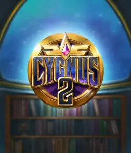 Discover the enchanting graphics of Cygnus 2 Slot by ELK Studios, featuring a spectacular golden emblem with a vibrant color scheme. With a backdrop of a mystical background of a library, this graphic conjures the theme of exploration and mystery. 